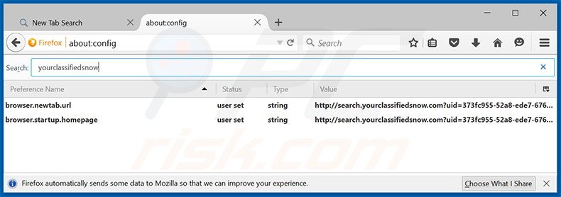 Removing search.yourclassifiedsnow.com from Mozilla Firefox default search engine