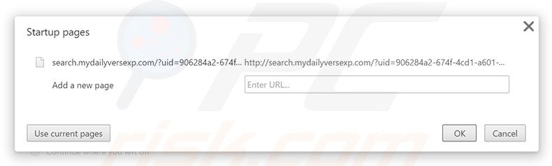 Removing search.mydailyversexp.com from Google Chrome homepage