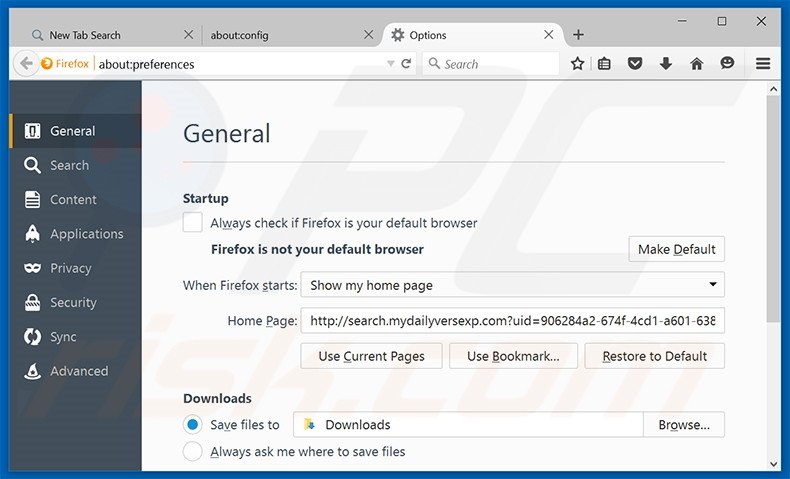 Removing search.mydailyversexp.com from Mozilla Firefox homepage