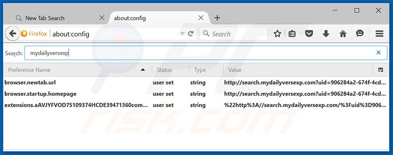 Removing search.mydailyversexp.com from Mozilla Firefox default search engine