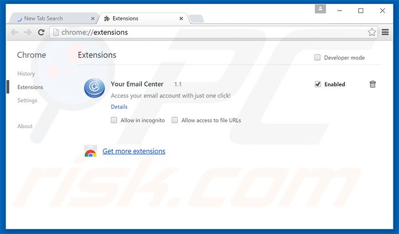 Removing search.youremailcenter.com related Google Chrome extensions