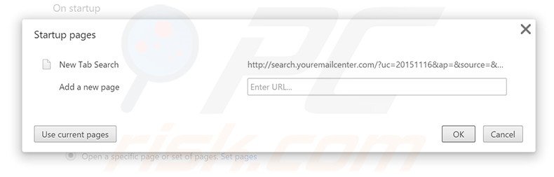 Removing search.youremailcenter.com from Google Chrome homepage