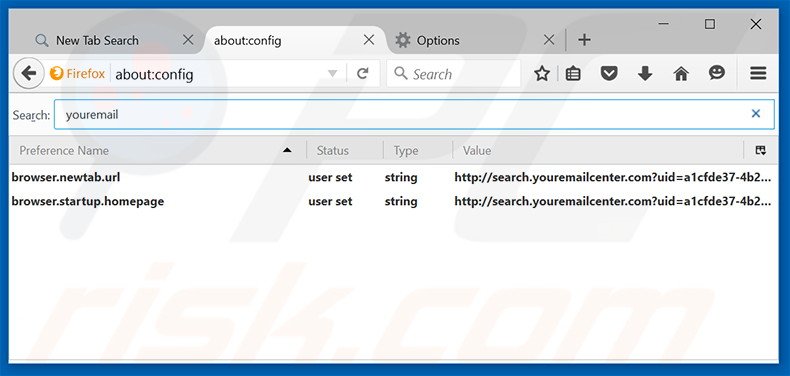 Removing search.youremailcenter.com from Mozilla Firefox default search engine