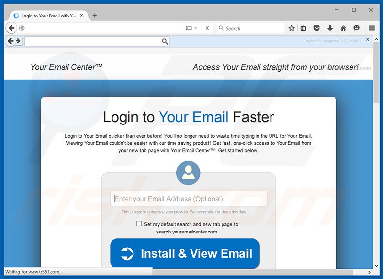Website promoting Your Email Center browser hijacker