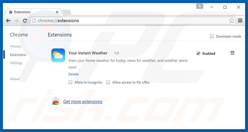 Removing search.yourinstantweather.com related Google Chrome extensions