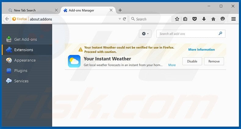 Removing search.yourinstantweather.com related Mozilla Firefox extensions