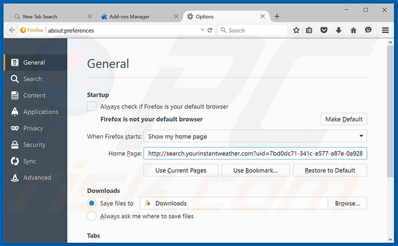 Removing search.yourinstantweather.com from Mozilla Firefox homepage