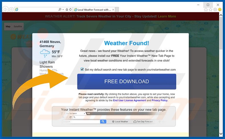 Website used to promote Your Instant Weather browser hijacker