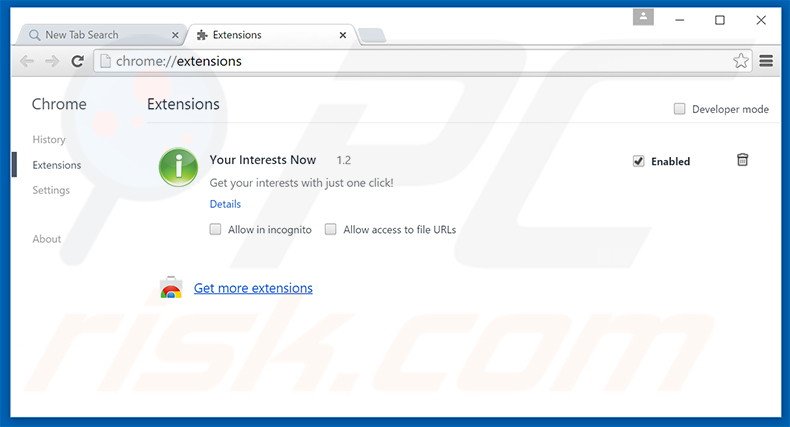 Removing search.yourinterestsnow.com related Google Chrome extensions