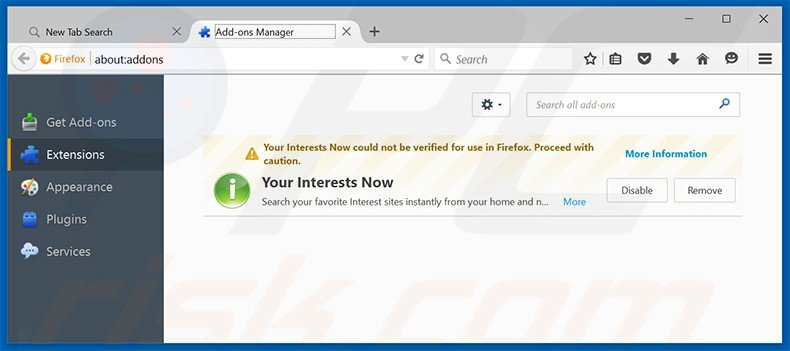 Removing search.yourinterestsnow.com related Mozilla Firefox extensions