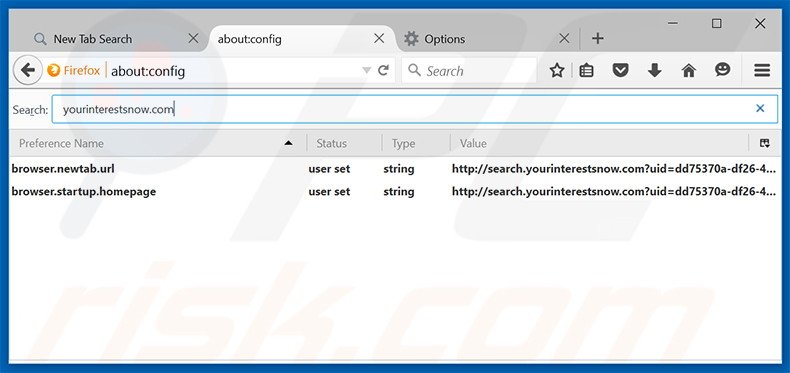 Removing search.yourinterestsnow.com from Mozilla Firefox default search engine
