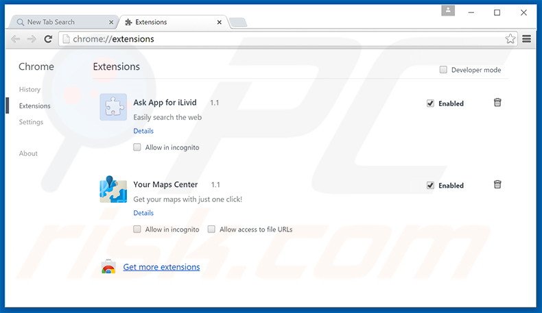 Removing search.yourmapscenter.com related Google Chrome extensions