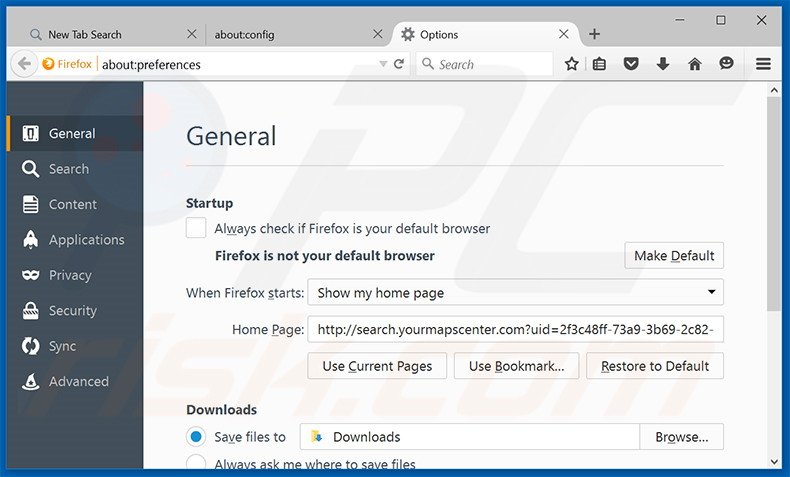Removing search.yourmapscenter.com from Mozilla Firefox homepage