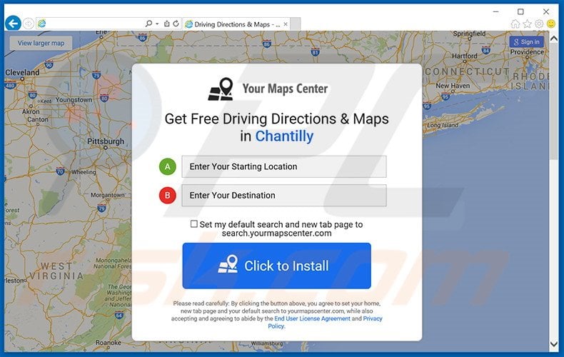 Website used to promote Your Maps Center browser hijacker