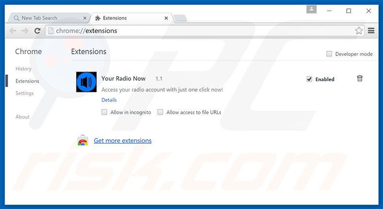 Removing search.yourradionow.com related Google Chrome extensions