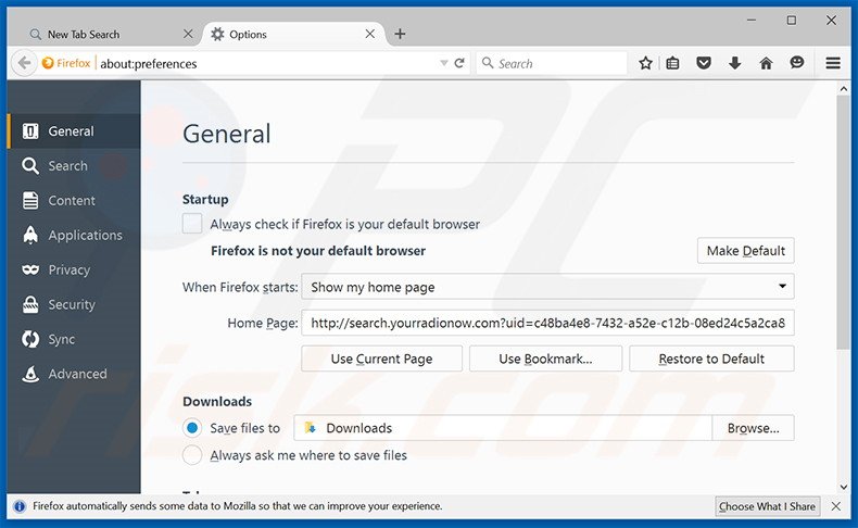 Removing search.yourradionow.com from Mozilla Firefox homepage
