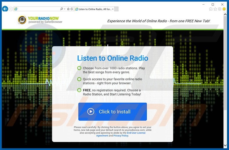 Website used to promote Your Radio Now browser hijacker