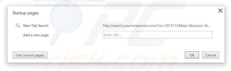 Removing search.yourrecipesnow.com from Google Chrome homepage