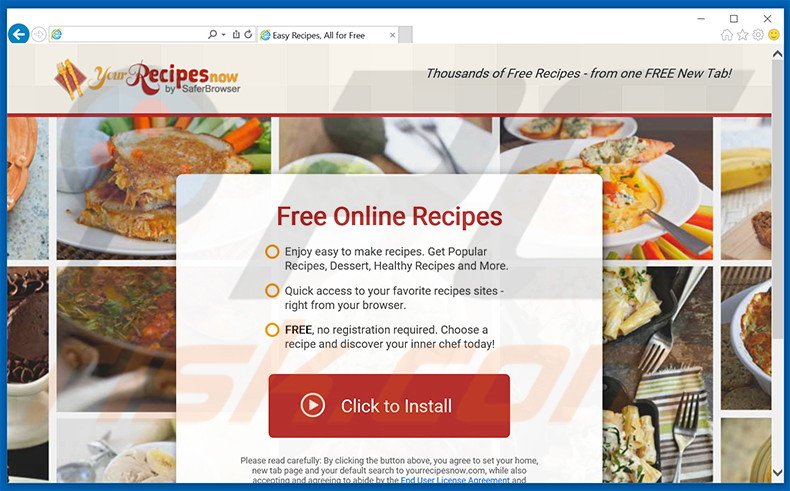 Website used to promote Your Recipes Now browser hijacker