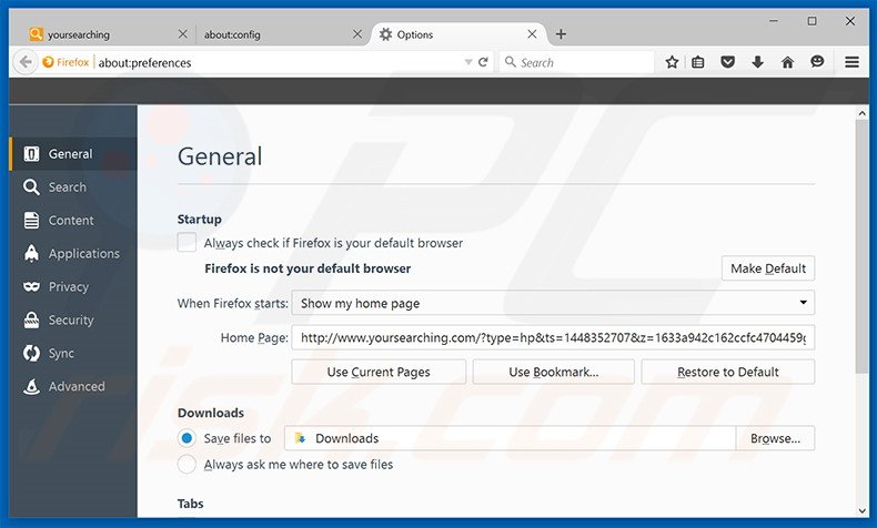 Removing yoursearching.com from Mozilla Firefox homepage