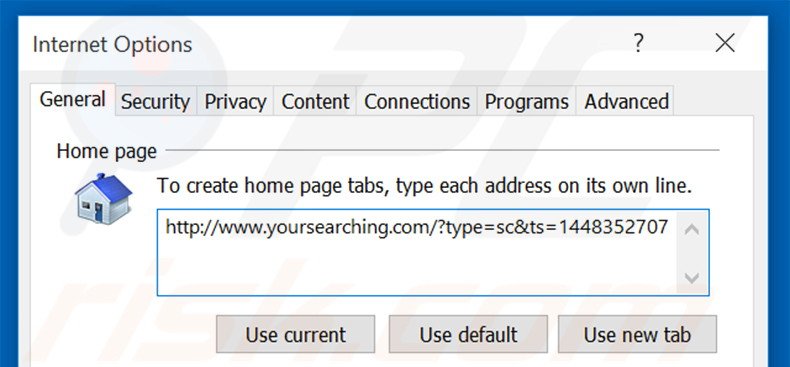 Removing yoursearching.com from Internet Explorer homepage