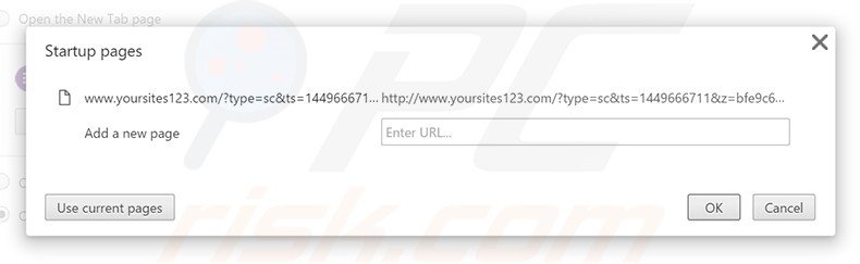 Removing yoursites123.com from Google Chrome homepage