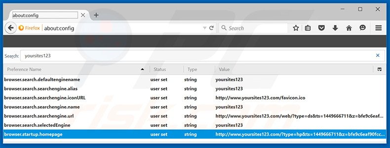 Removing yoursites123.com from Mozilla Firefox default search engine