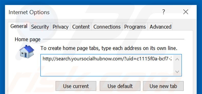 Removing search.yoursocialhubnow.com from Internet Explorer homepage