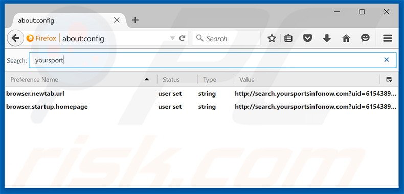 Removing search.yoursportsinfonow.com from Mozilla Firefox default search engine