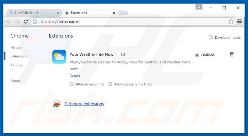 Removing search.yourweatherinfonow.com related Google Chrome extensions