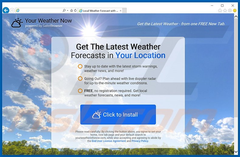Website used to promote Your Weather Now browser hijacker