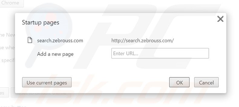Removing search.zebrouss.com from Google Chrome homepage