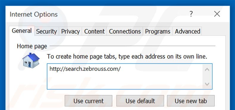 Removing search.zebrouss.com from Internet Explorer homepage