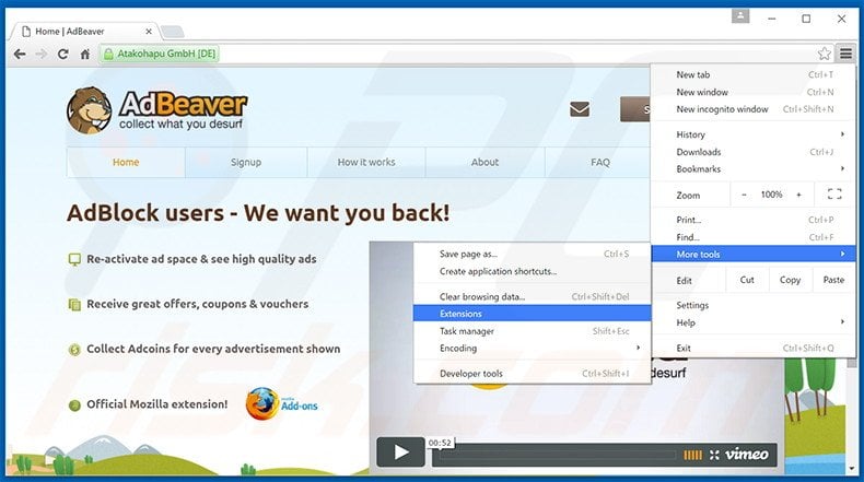 Removing AdBeaver  ads from Google Chrome step 1