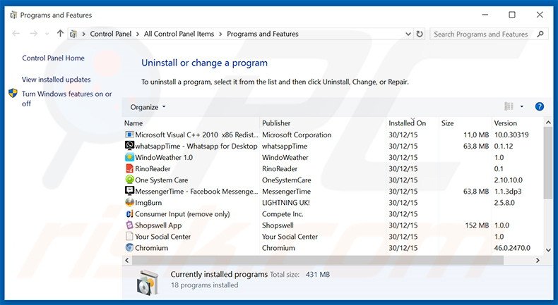 AdBeaver adware uninstall via Control Panel