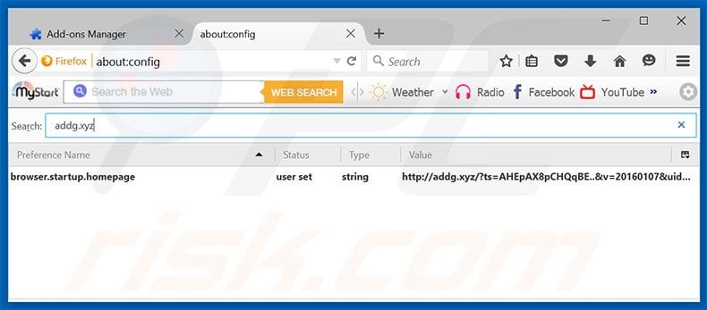 Removing addg.xyz from Mozilla Firefox default search engine