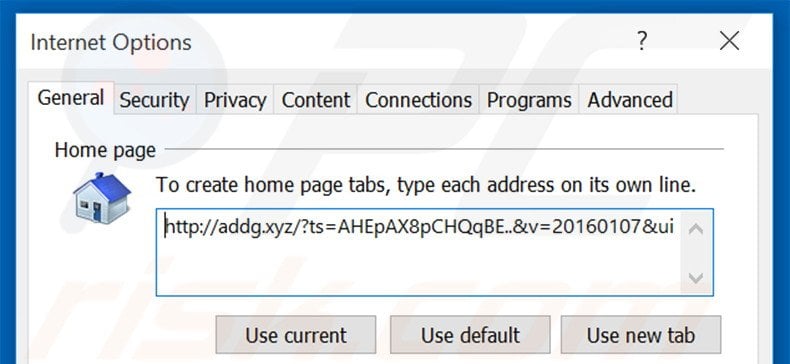 Removing addg.xyz from Internet Explorer homepage
