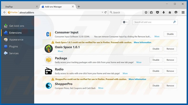 Removing DealTop ads from Mozilla Firefox step 2