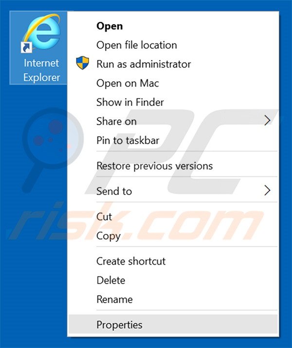 Removing didisearch.com from Internet Explorer shortcut target step 1