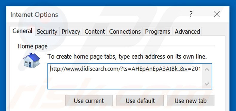 Removing didisearch.com from Internet Explorer homepage