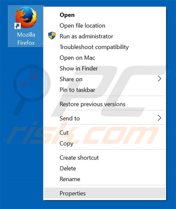 Removing safepage.easyfiletool.com from Mozilla Firefox shortcut target step 1