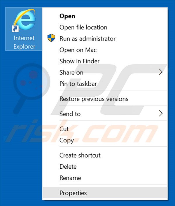 Removing safepage.easyfiletool.com from Internet Explorer shortcut target step 1