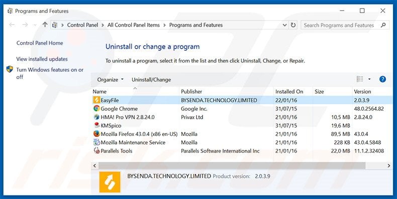 safepage.easyfiletool.com browser hijacker uninstall via Control Panel