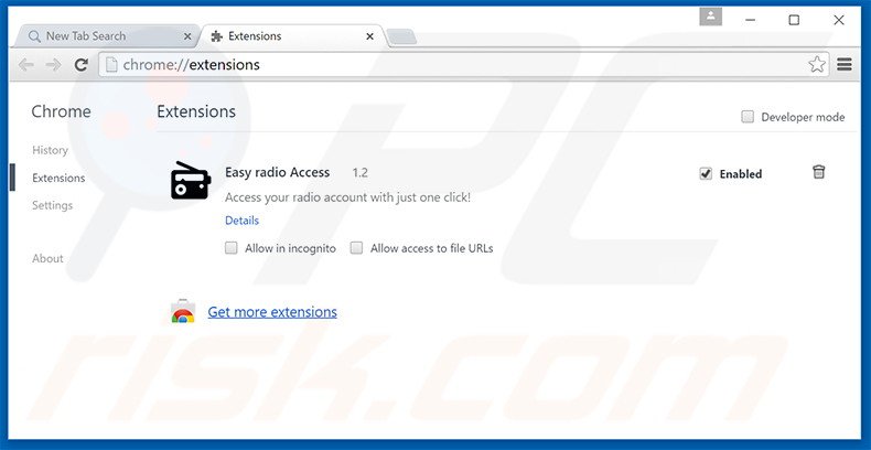 Removing search.easyradioaccess.com related Google Chrome extensions