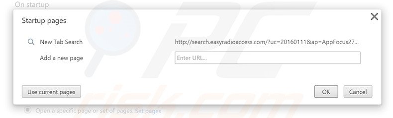 Removing search.easyradioaccess.com from Google Chrome homepage