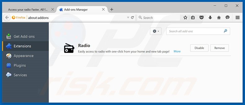 Removing search.easyradioaccess.com related Mozilla Firefox extensions