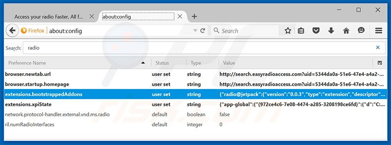 Removing search.easyradioaccess.com from Mozilla Firefox default search engine