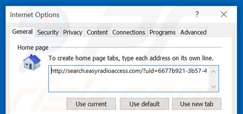 Removing search.easyradioaccess.com from Internet Explorer homepage