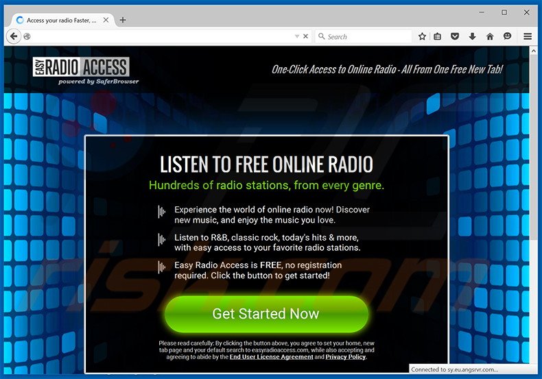 Website used to promote Easy Radio Access browser hijacker