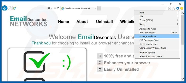 Removing Email Descontos ads from Internet Explorer step 1
